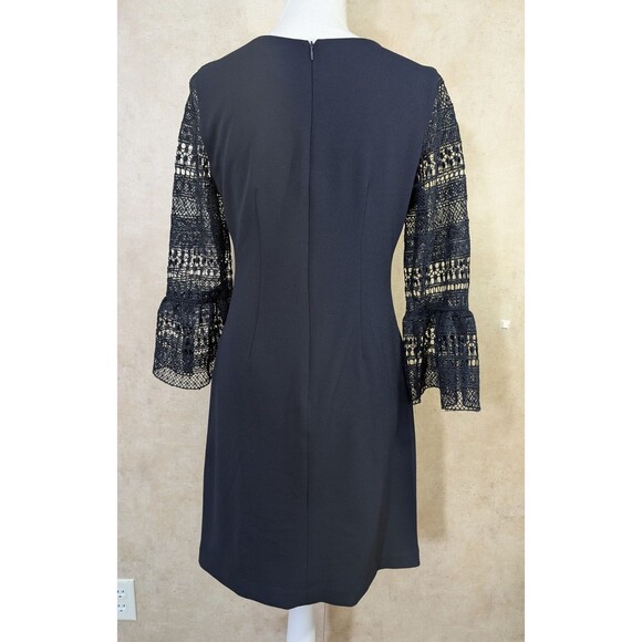 Donna Ricco New York Sheath Dress Womens 6 Blue Lace Bell Sleeve Preppy Knit - Picture 3 of 12